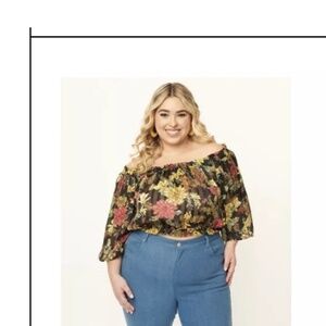 Unique Vintage Plus Size Black Floral Print Sweet Stuff Crop Top - 3X/20